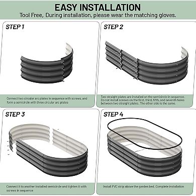 2 Pcs Galvanized Raised Garden Bed 4x2x1ft, Oval Planter with Gloves and Rubber Edge Trim