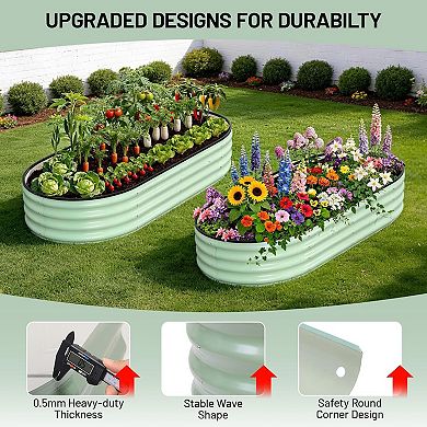 2 Pcs Galvanized Raised Garden Bed 4x2x1ft, Oval Planter with Gloves and Rubber Edge Trim