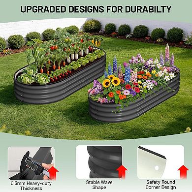 2 Pcs Galvanized Raised Garden Bed 4x2x1ft, Oval Planter with Gloves and Rubber Edge Trim