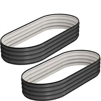 2 pc Galvanized Raised Garden Bed 4x2x1ft, Oval Planter with Gloves and Rubber Edge Trim