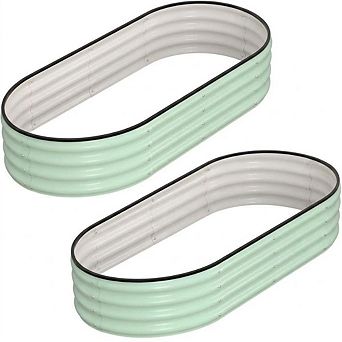 2 pc Galvanized Raised Garden Bed 4x2x1ft, Oval Planter with Gloves and Rubber Edge Trim