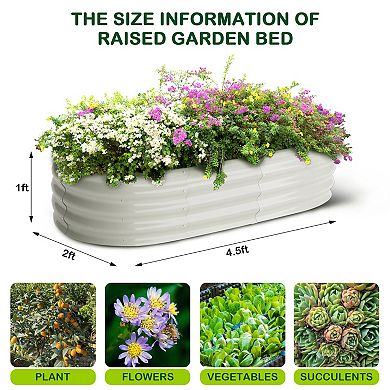 2 Pcs Oval Raised Garden Bed 4.5x2x1.5ft, Galvanized Metal Planter with Open Base