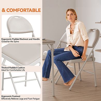 4PC PU Leather Padded Folding Dining Chairs Set, Thick Cushioned Seat, Sturdy Metal Frame, Portable