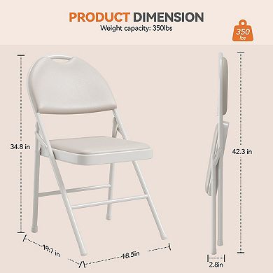 4PC PU Leather Padded Folding Dining Chairs Set, Thick Cushioned Seat, Sturdy Metal Frame, Portable