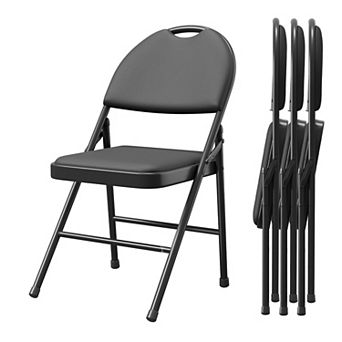 4 pc PU Leather Padded Folding Dining Chairs Set, Thick Cushioned Seat, Sturdy Metal Frame, Portable