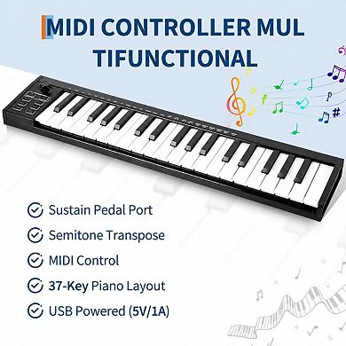 49-Key MIDI Keyboard Controller, USB, Full Size Keys with Assignable Pads & Knobs