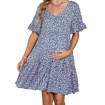 Women's Ruffle Short Sleeve Floral Print Babydoll Maternity Dress