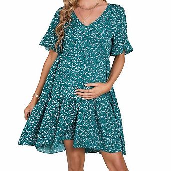 Women's Ruffle Short Sleeve Floral Print Babydoll Maternity Dress