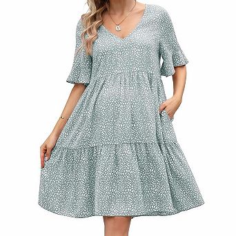 Women's Ruffle Short Sleeve Floral Print Babydoll Maternity Dress