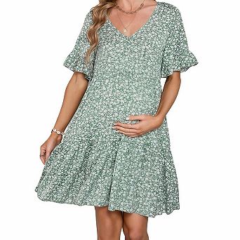 Women's Ruffle Short Sleeve Floral Print Babydoll Maternity Dress
