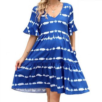 Women's Ruffle Short Sleeve Floral Print Babydoll Maternity Dress