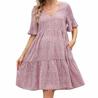 Women's Ruffle Short Sleeve Floral Print Babydoll Maternity Dress
