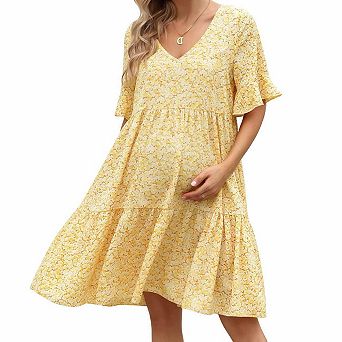 Women's Ruffle Short Sleeve Floral Print Babydoll Maternity Dress
