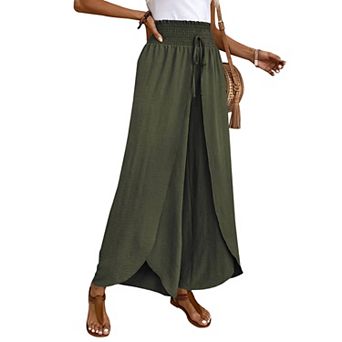 Irregular Wide Leg Pants for Women High Waisted Palazzo Pants Work Casual Flowy Tie Knot Trousers