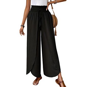 Irregular Wide Leg Pants for Women High Waisted Palazzo Pants Work Casual Flowy Tie Knot Trousers