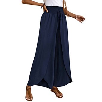 Irregular Wide Leg Pants for Women High Waisted Palazzo Pants Work Casual Flowy Tie Knot Trousers