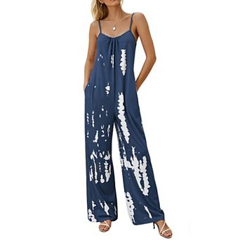 Women's Tie Dye Jumpsuit Adjustable Spaghetti Straps Wide Legs Side Pockets Loose Fit Jumpsuit