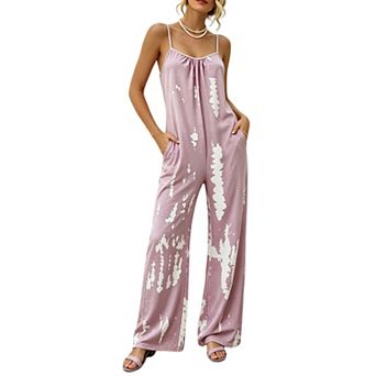 Women's Tie Dye Jumpsuit Adjustable Spaghetti Straps Wide Legs Side Pockets Loose Fit Jumpsuit