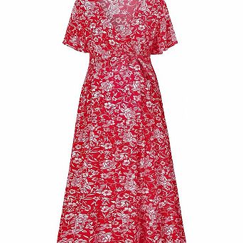 Women's v-Neck Flutter Sleeve Tiered Maternity Maxi Dress
