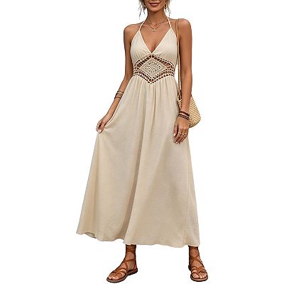 flowy halter maxi dress Resort Dresses for Women Perfectly crafted for sunny days and balmy nights Elowen Yellow Hibiscus Floral Halter