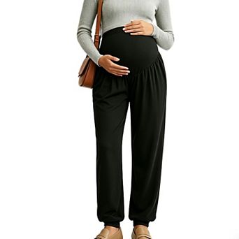 Women's Maternity Joggers Full Panel Belly Band Tapered Lightweight Stretchy Pregnancy Pants