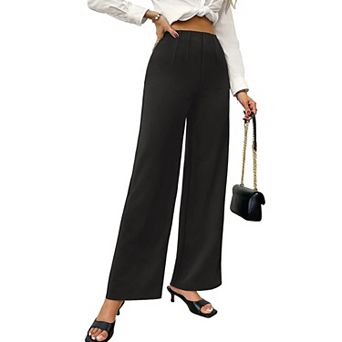 Womens Pleated Straight Wide Leg Pants High Waisted Stretchy Work Business Casual Trousers Slacks
