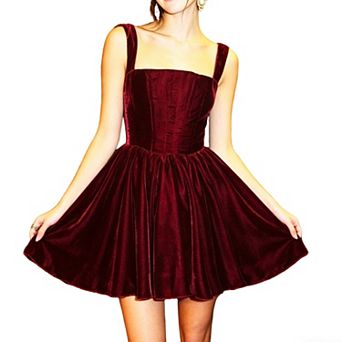 Women's Corset Bodice Dress Square Neckline Boning Draped Wide Straps Hidden Zipper A Line Dress
