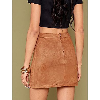 Women's Basic High Waist Faux Suede Side Split Bodycon Mini Pencil Skirt A-Line Business Skirts