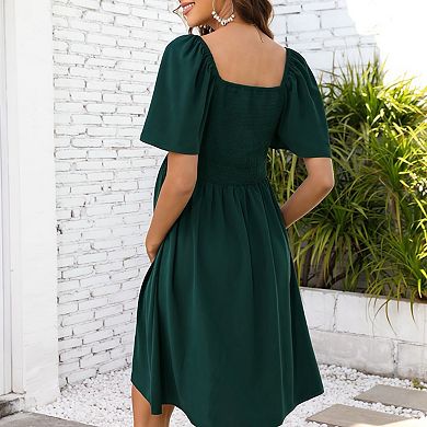 Elegant v Neck Front Tie Design Ruffle Sleeve Maternity Maxi Dress