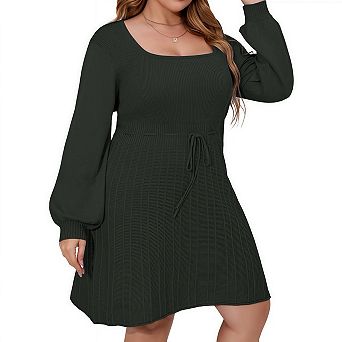 Womens Plus Size Long Sleeve Sweater Dress Fall Dresses Square Neck Knit Babydoll Casual Dresses
