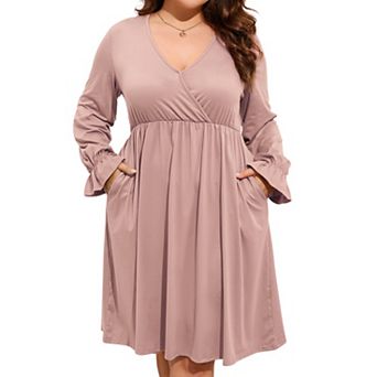 Plus Size Women's v-Neck Wrap Dress a-Line Swing Knee Length Casual Party Mini Dress