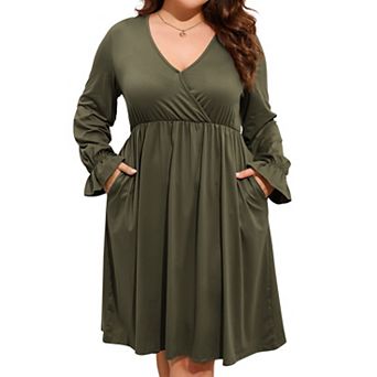 Plus Size Women's v-Neck Wrap Dress a-Line Swing Knee Length Casual Party Mini Dress
