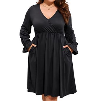 Plus Size Women's v-Neck Wrap Dress a-Line Swing Knee Length Casual Party Mini Dress