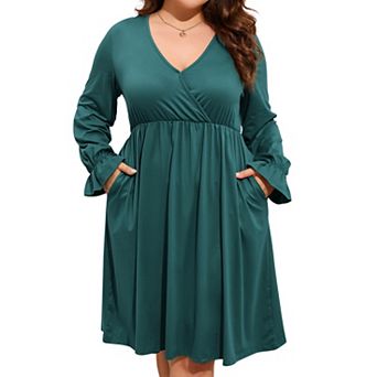 Plus Size Women's v-Neck Wrap Dress a-Line Swing Knee Length Casual Party Mini Dress