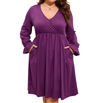 Plus Size Women's v-Neck Wrap Dress a-Line Swing Knee Length Casual Party Mini Dress