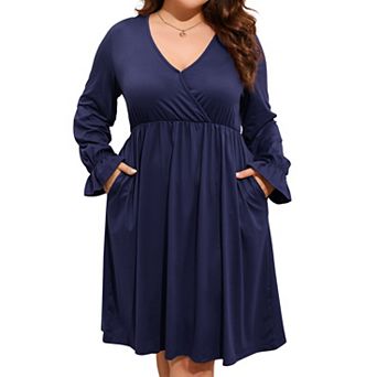 Plus Size Women's v-Neck Wrap Dress a-Line Swing Knee Length Casual Party Mini Dress