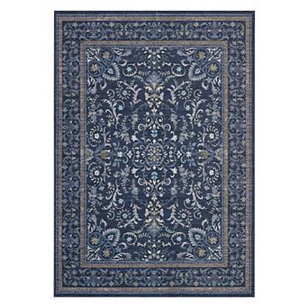 Vintage Floral Washable Rug for Living Room Soft Low Pile Rubber Backed Non Slip Area Rug