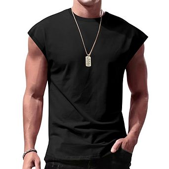Men's Sleeveless Workout T-Shirt, Crew Neck Gym Muscle Tank Top, Casual Loose Fit Athletic Tee