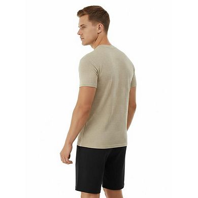Men's Textured Geometric Knit T-Shirt, Crew Neck Short Sleeve Casual Tee, Slim Fit Basic Top