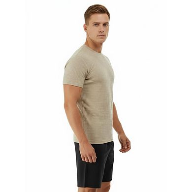 Men's Textured Geometric Knit T-Shirt, Crew Neck Short Sleeve Casual Tee, Slim Fit Basic Top