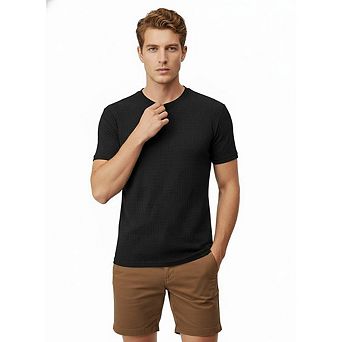 Men's Textured Geometric Knit T-Shirt, Crew Neck Short Sleeve Casual Tee, Slim Fit Basic Top