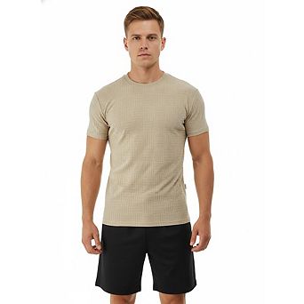 Men's Textured Geometric Knit T-Shirt, Crew Neck Short Sleeve Casual Tee, Slim Fit Basic Top