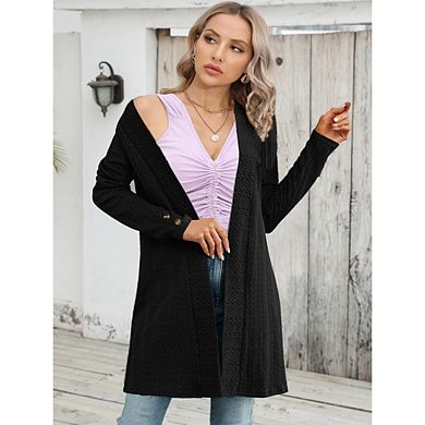 Women's Long Knit Cardigan Open Front Long Sleeve Cable Knit Casual Jacket