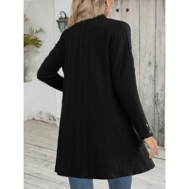Women's Long Knit Cardigan Open Front Long Sleeve Cable Knit Casual Jacket
