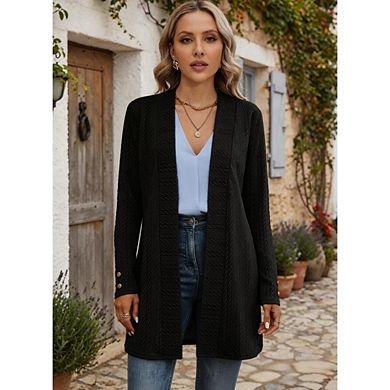 Women's Long Knit Cardigan Open Front Long Sleeve Cable Knit Casual Jacket