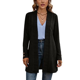 Women's Long Knit Cardigan Open Front Long Sleeve Cable Knit Casual Jacket