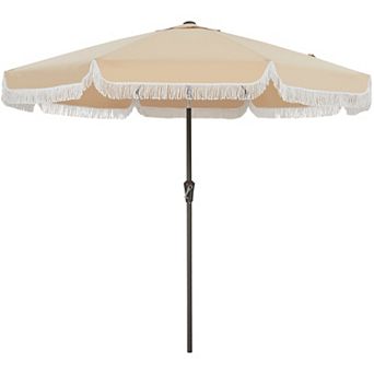 10FT Vintage Fringe Patio Umbrella with Boho Tassels, UPF 50+ UV Protection Canopy with Crank & Tilt