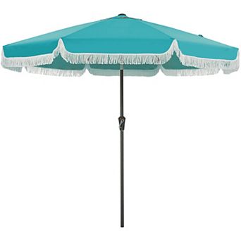 10FT Vintage Fringe Patio Umbrella with Boho Tassels, UPF 50+ UV Protection Canopy with Crank & Tilt