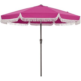 10FT Vintage Fringe Patio Umbrella with Boho Tassels, UPF 50+ UV Protection Canopy with Crank & Tilt