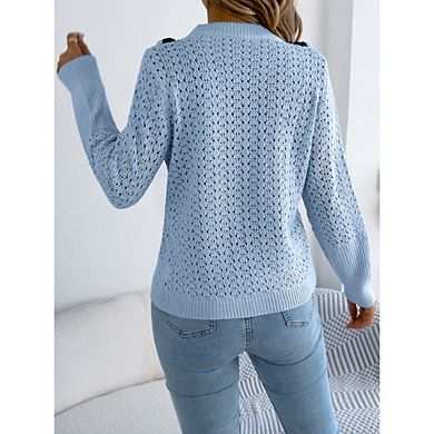 Women's Knit Crew Neck Sweater Long Sleeve Casual Knitwear Pullover Top Outfits